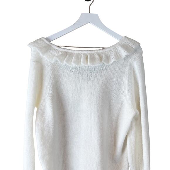 Boden Fluffy Frill V-neck Sweater Ivory Alpaca Size 12 - Picture 15 of 15